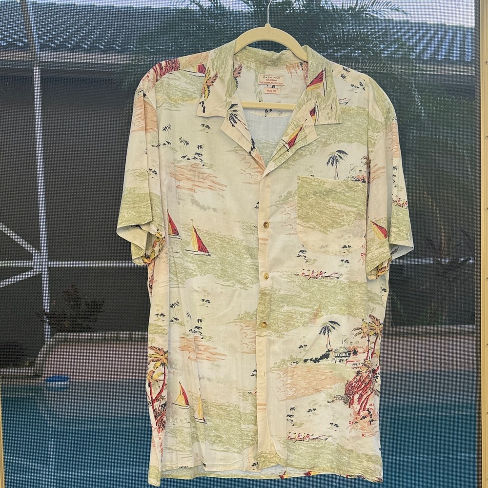 Zara Cream and Multicolor Casual printed button down shirt.